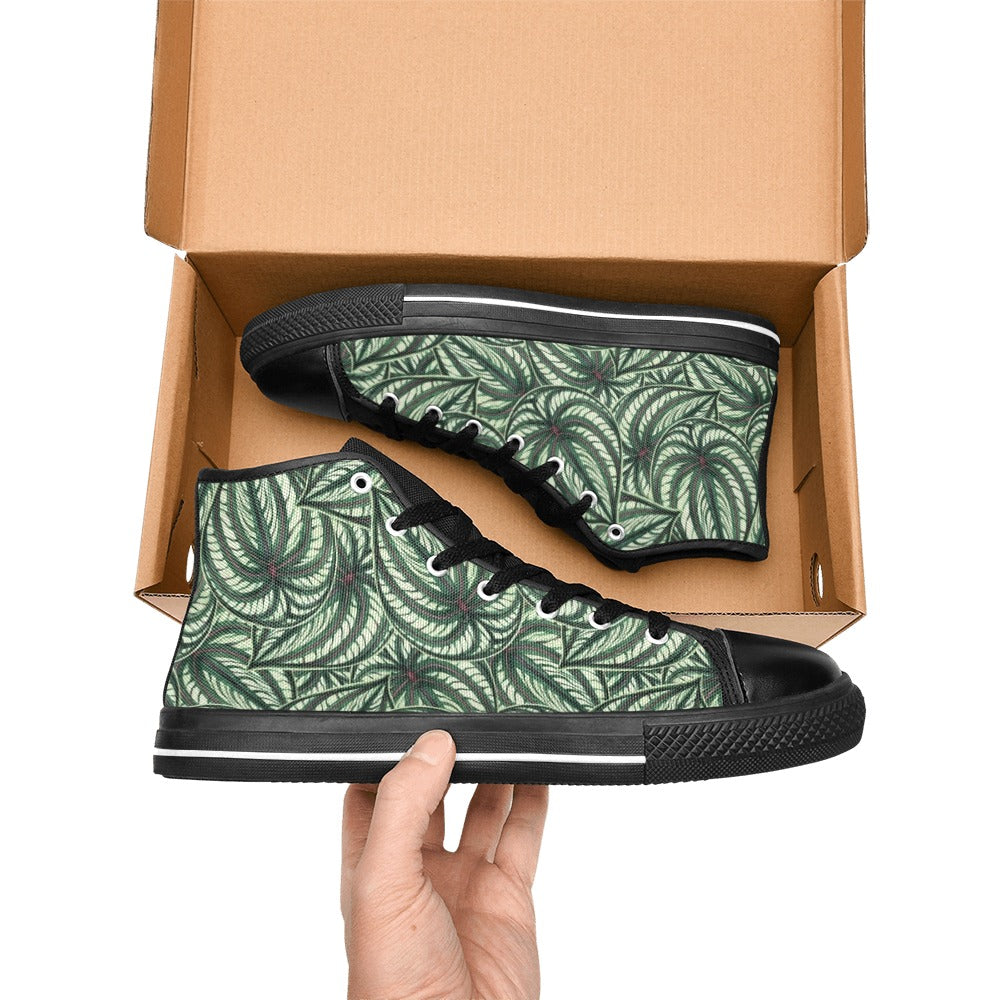 Stripy Leaves Men's High Top Canvas Shoes Men's Classic High Top Canvas Shoes Plants Printed Offshore