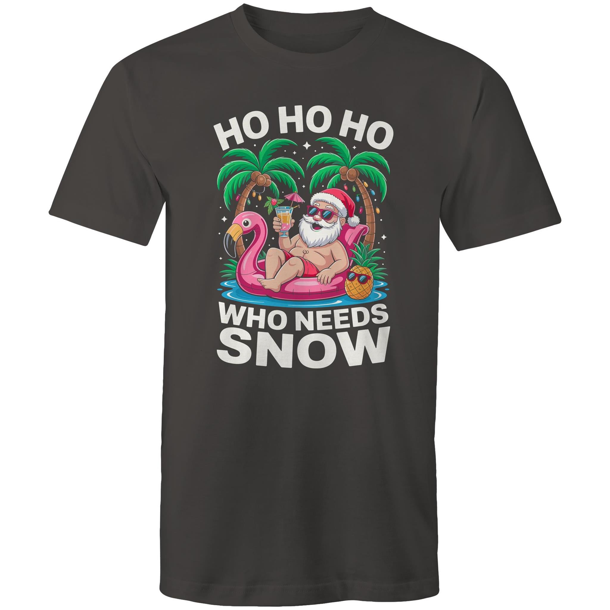 Santa, Who Needs Snow - Mens T-Shirt Charcoal Mens Christmas T-shirt Christmas Printed In Australia
