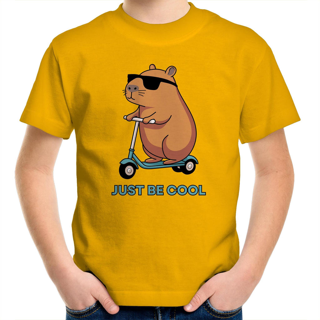 Just Be Cool, Capybara - Kids Youth T-Shirt Gold Kids Youth T-shirt animal Printed In Australia