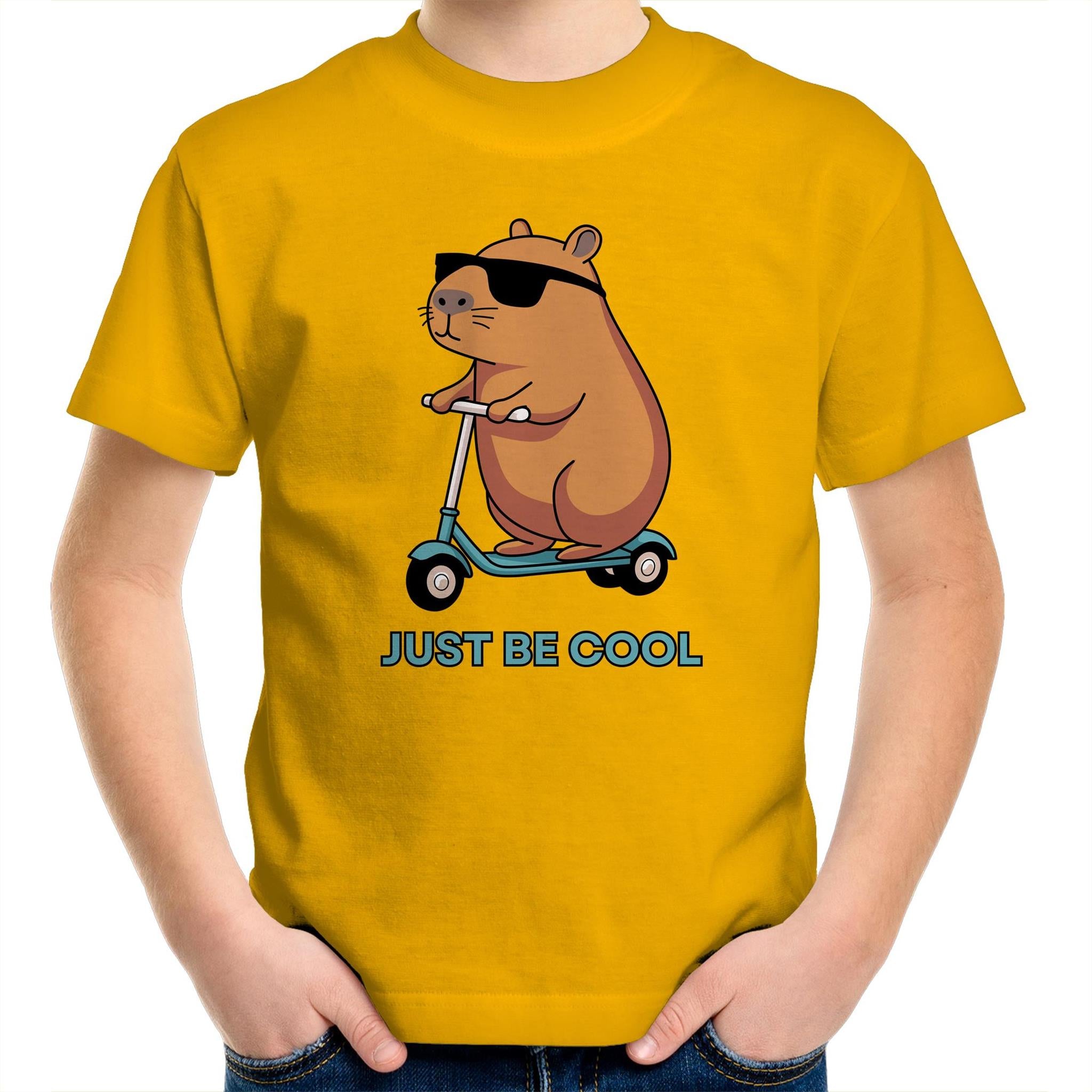Just Be Cool, Capybara - Kids Youth T-Shirt Gold Kids Youth T-shirt animal Printed In Australia