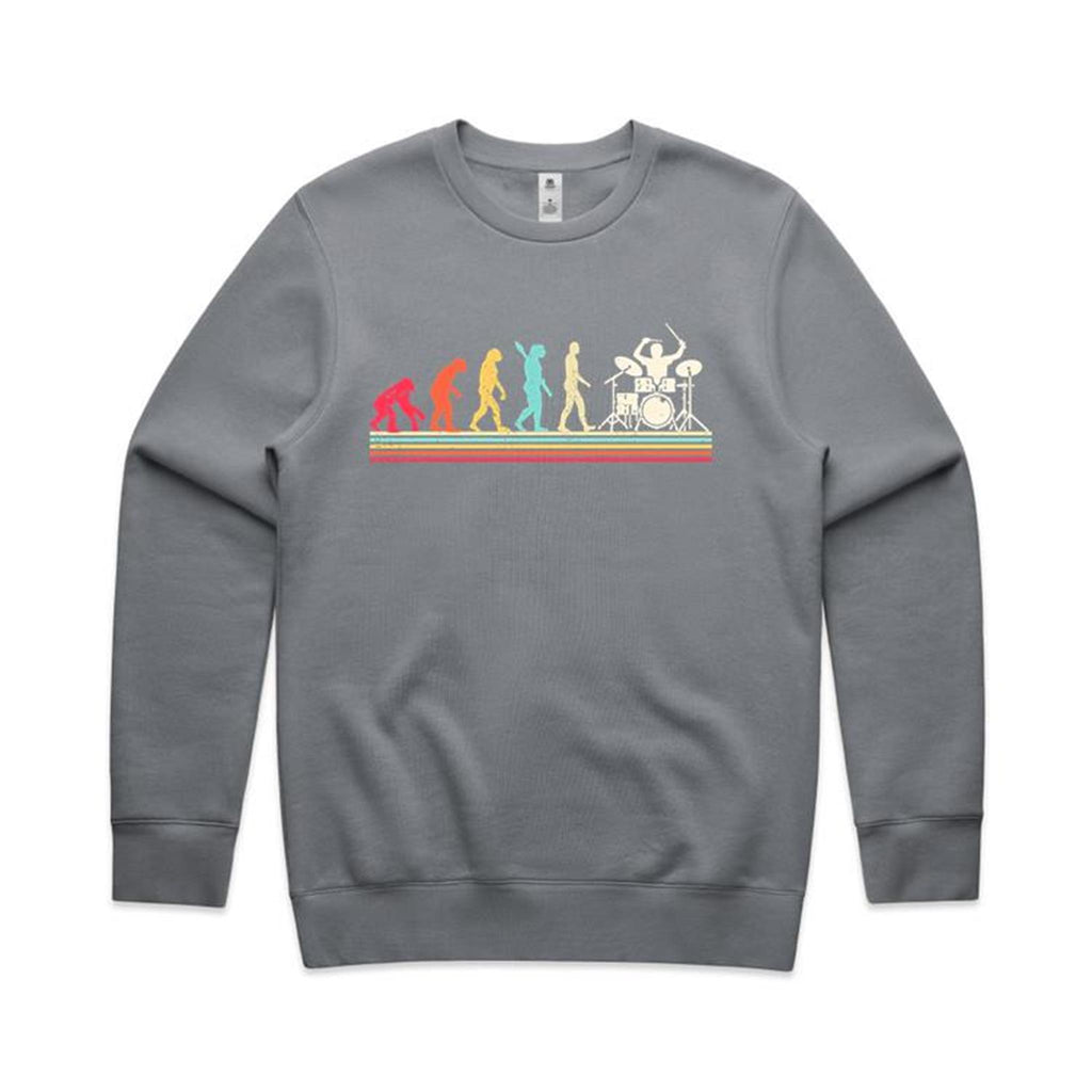Drummer Evolution - AS Colour Stencil Crew Sweatshirt Gravel Sweatshirt Music Printed In Australia