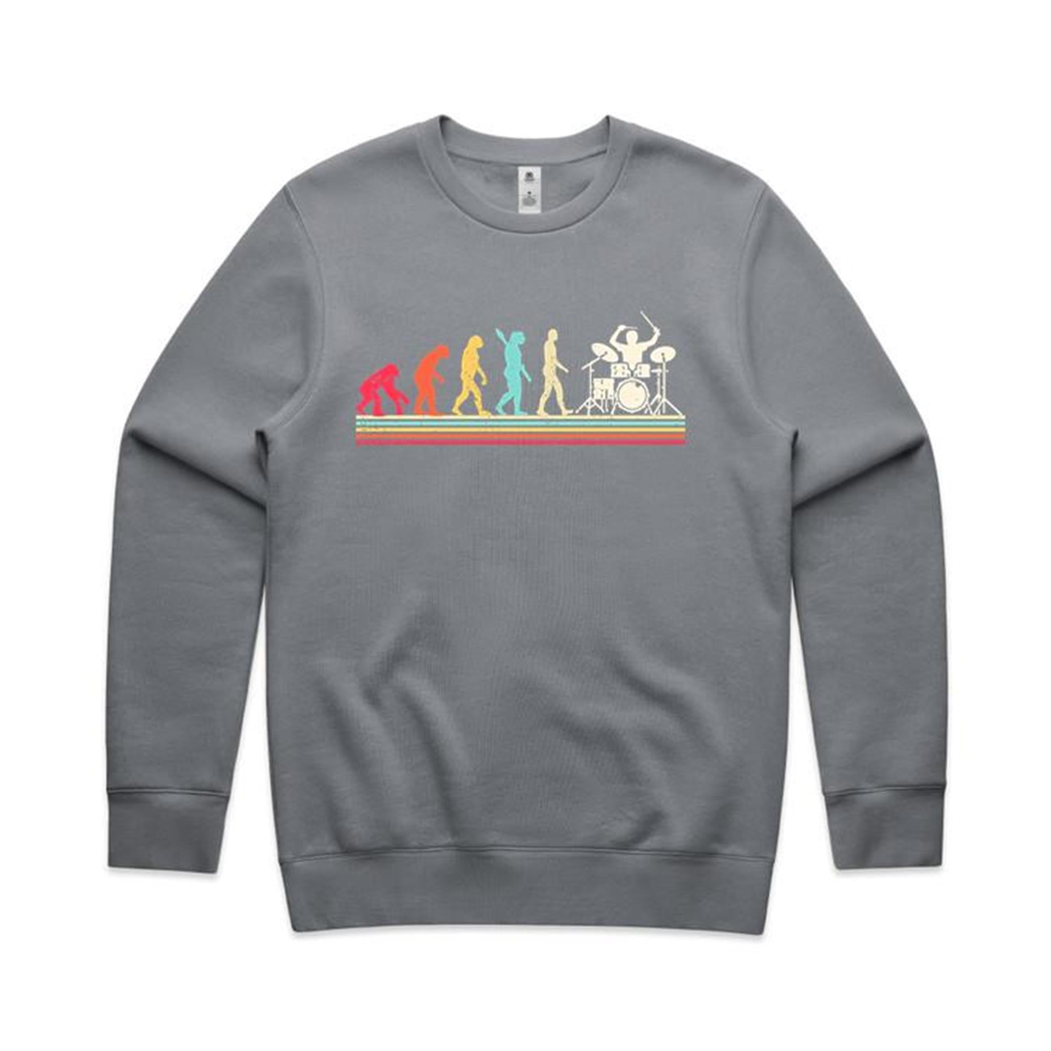 Drummer Evolution - AS Colour Stencil Crew Sweatshirt Gravel Sweatshirt Music Printed In Australia