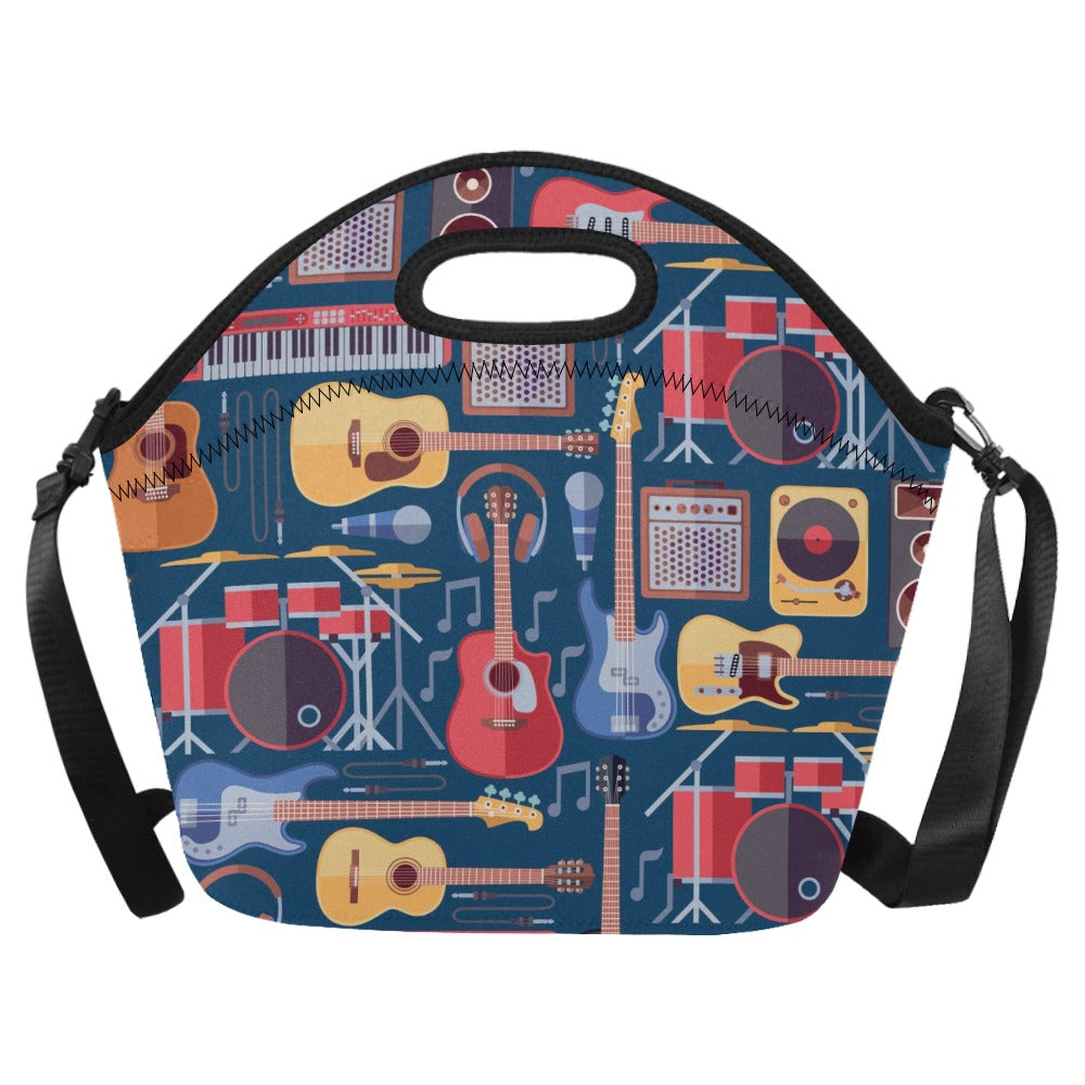 Music Instruments - Neoprene Lunch Bag/Large (Model 1669) One Size Neoprene Lunch Bag Music Printed Offshore