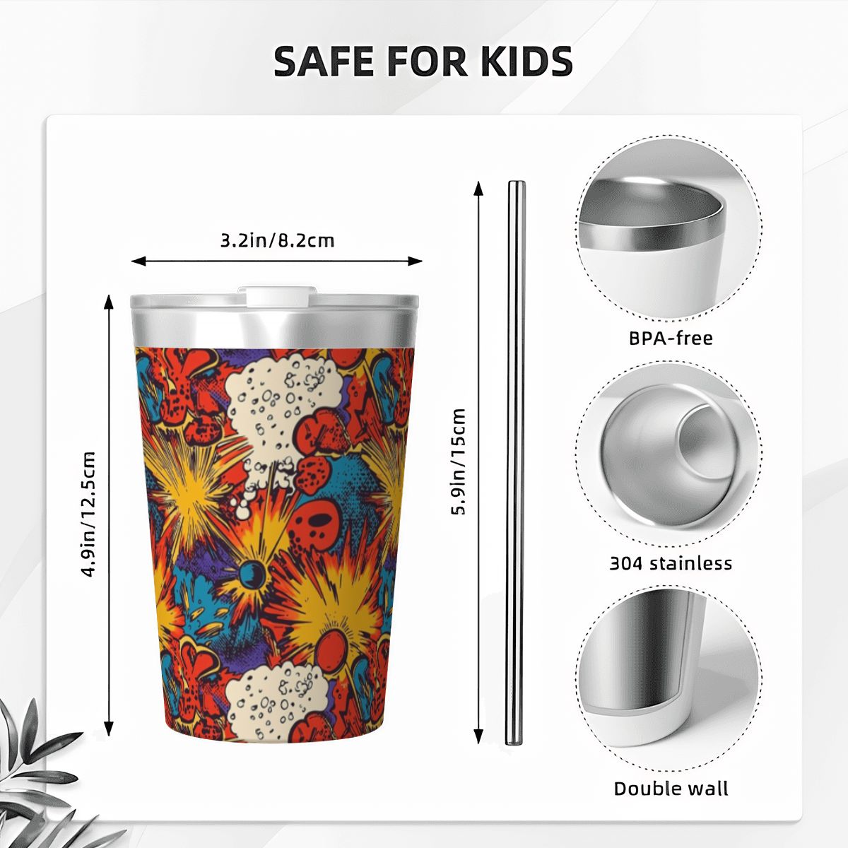 Comic Book Explosions Small Stainless Steel Travel Mug Cup 12oz/350ml