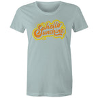 Hello Sunshine - Womens T-shirt Pale Blue Womens T-shirt Printed In Australia Summer
