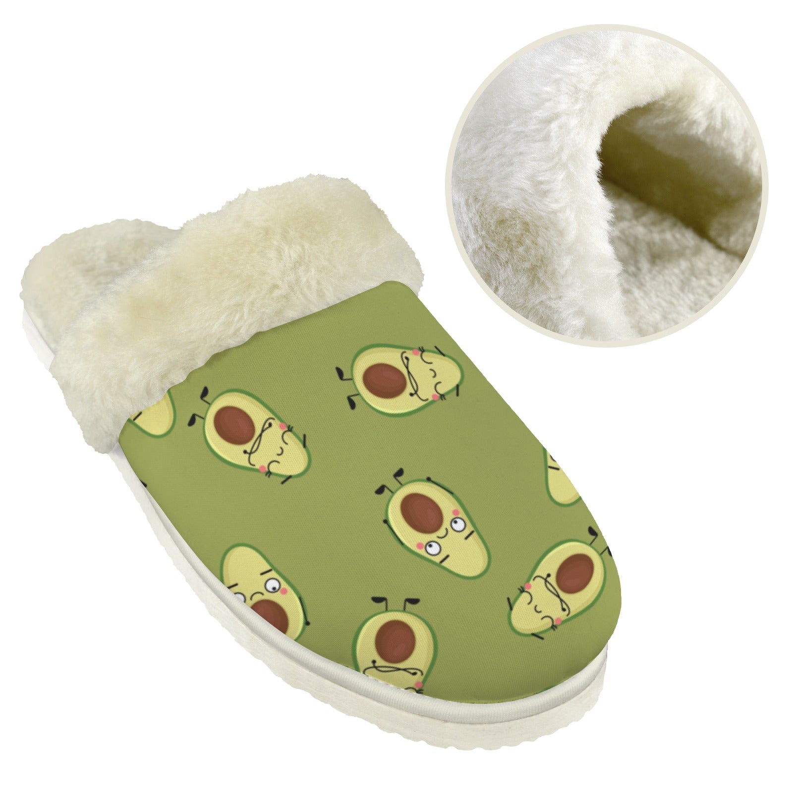 Avocado Characters Men's Fur Trim Thick-Sole Indoor Slippers Men's Fur Trimmed Slippers Food Printed Offshore