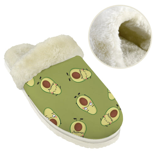 Avocado Characters Men's Fur Trim Thick-Sole Indoor Slippers Men's Fur Trimmed Slippers Food Printed Offshore
