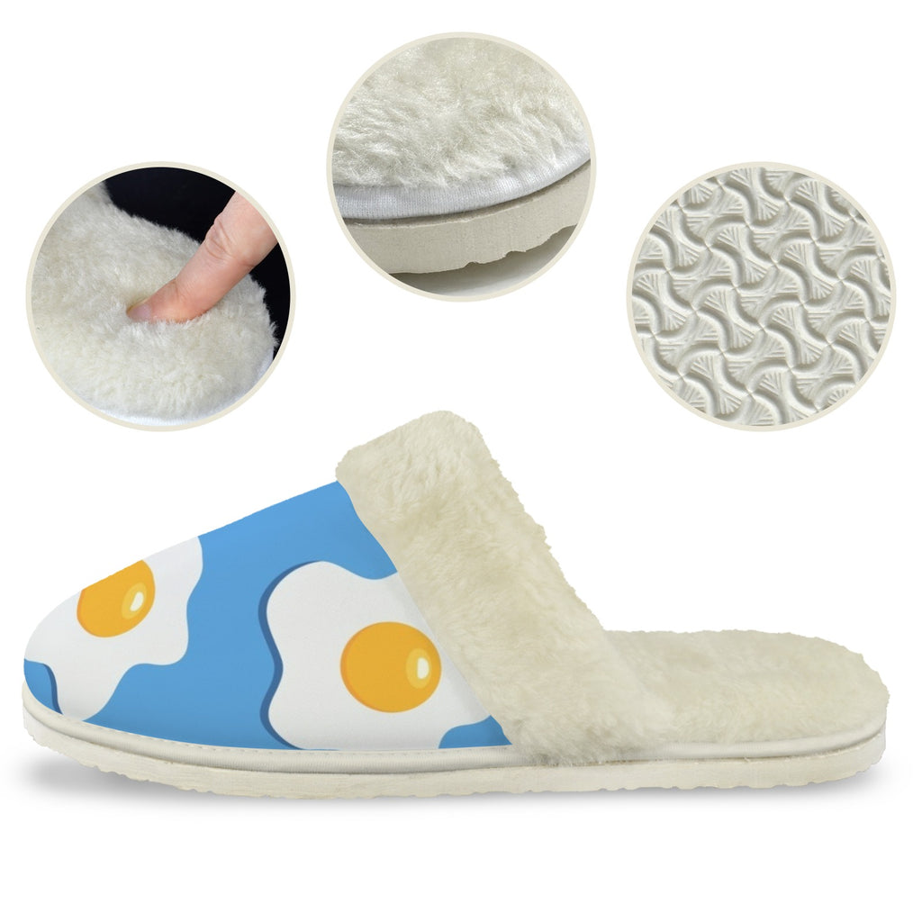 Fried Eggs Men's Fur Trim Thick-Sole Indoor Slippers Men's Fur Trimmed Slippers Food Printed Offshore