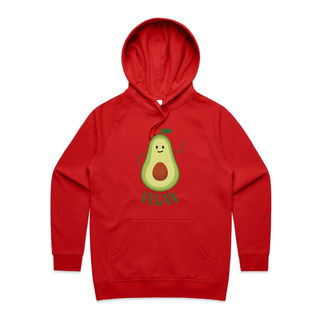 Vegan Avocado - Womens Hoodie Red Womens 2XL Womens Hoodie Food Printed In Australia