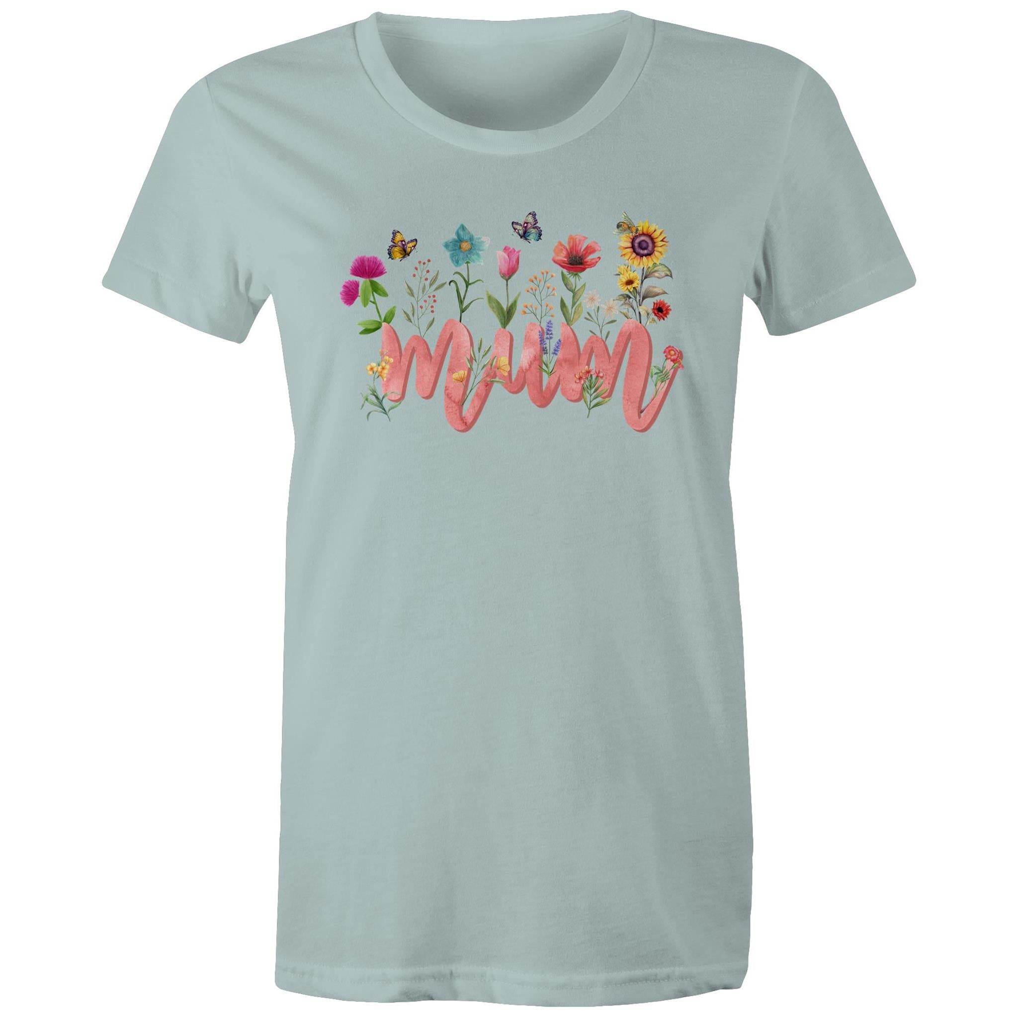 Mum, Flowers And Butterflies - Womens T-shirt