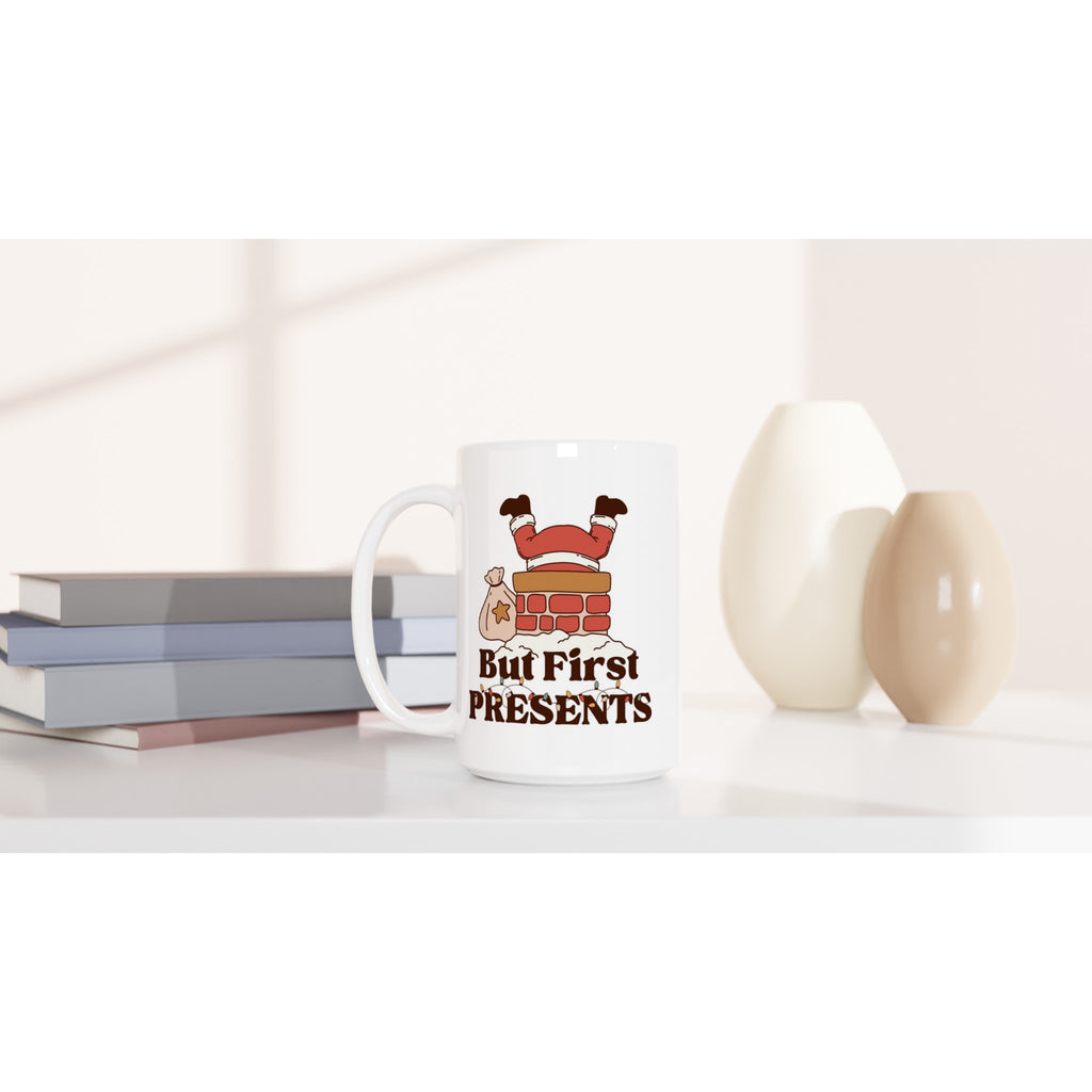 But First Presents, Santa In Chimney - White 15oz Ceramic Mug Christmas 15oz Mug
