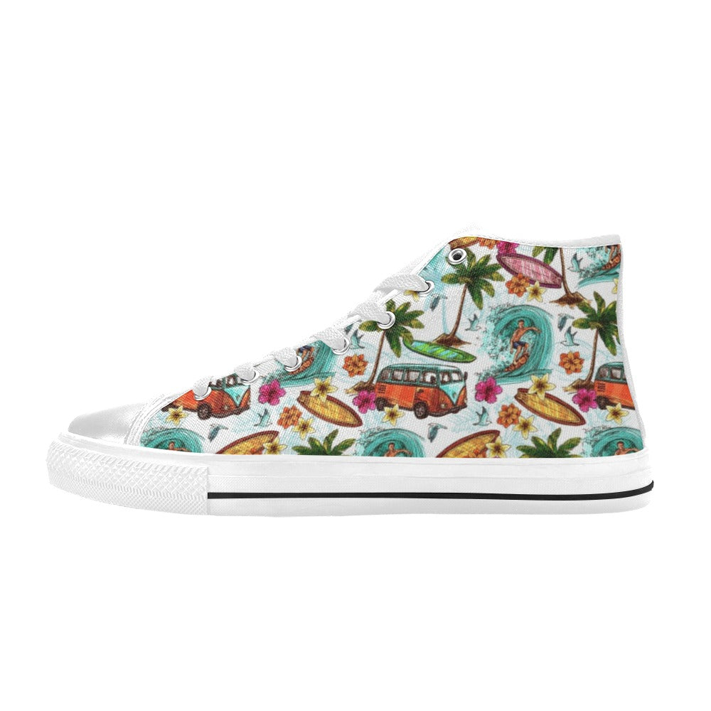 Surfing Safari Men's High Top Canvas Shoes US12 Men's Classic High Top Canvas Shoes Printed Offshore Surf