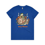 Stay Weird, Guitar Playing Frog On A Snail Women's AS Colour T-shirt Bright Royal Womens T-shirt animal Music Printed In Australia