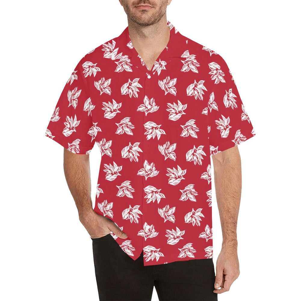Red Retro Foliage, Hawaiian Flower - Mens Hawaiian Shirt