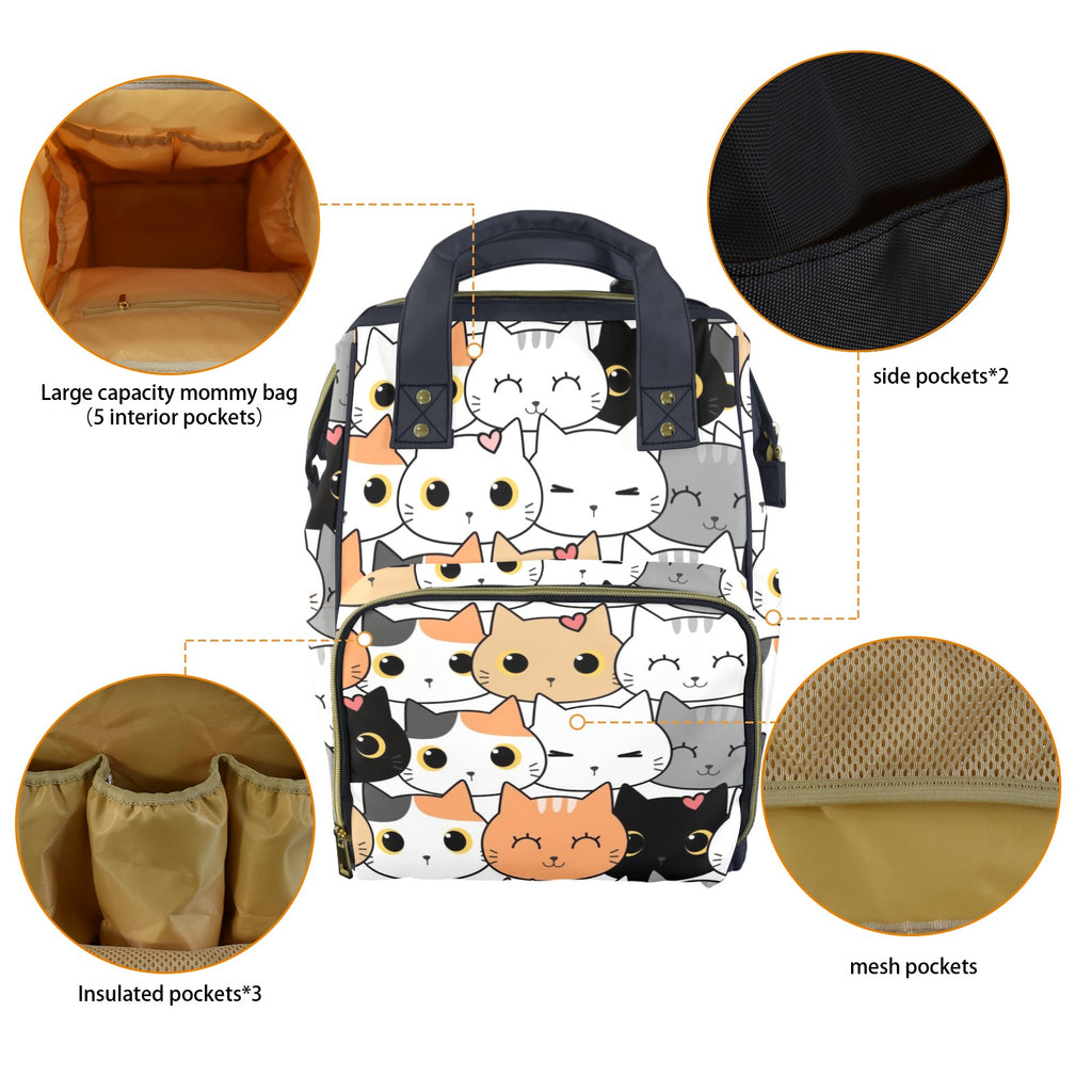 Cute Cartoon Cats - Multi-Function Backpack, Nappy / Diaper Bag