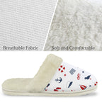 Nautical Life Men's Fur Trim Thick-Sole Indoor Slippers Men's Fur Trimmed Slippers Ocean Printed Offshore