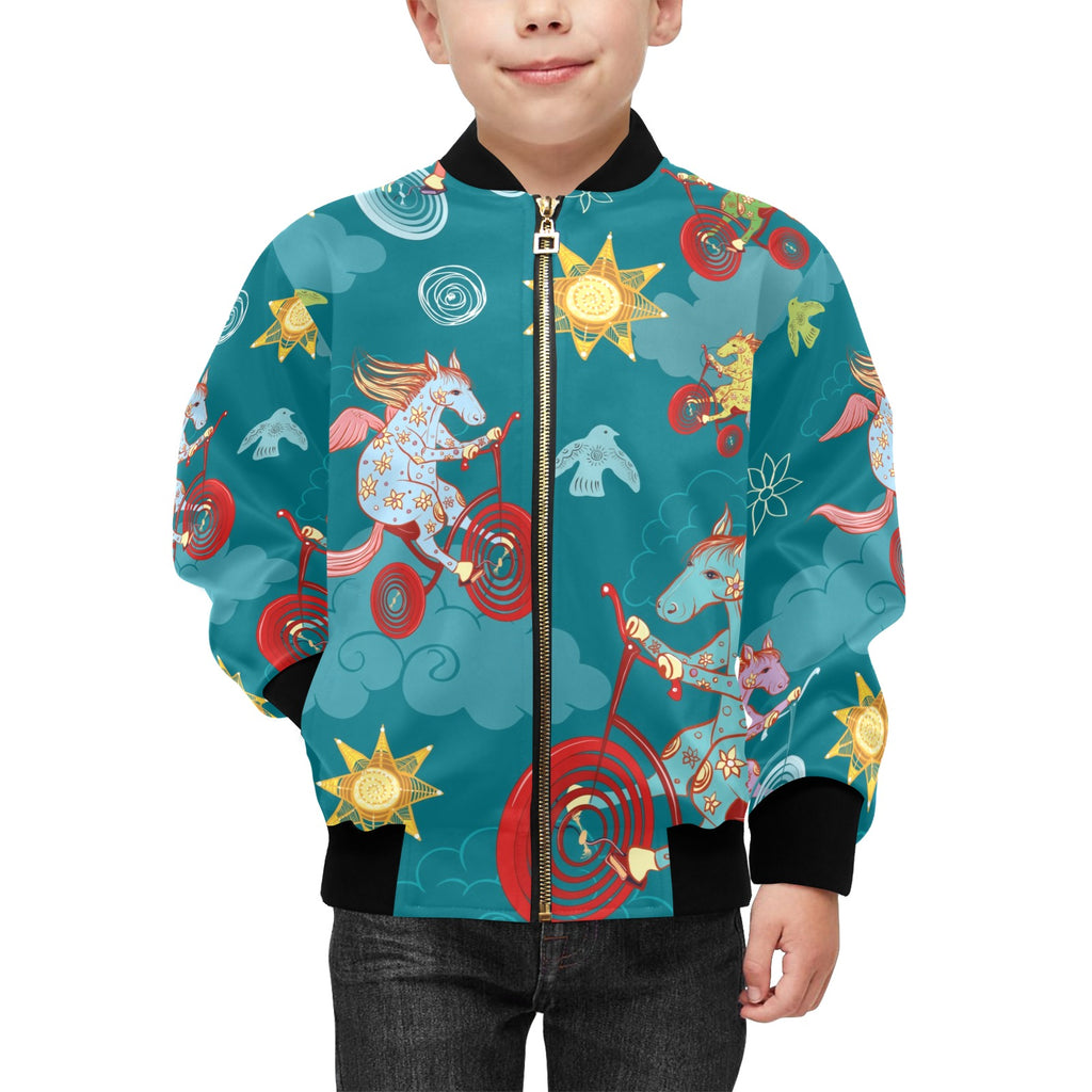 Horses On Bikes Kids Bomber Jacket Kids Bomber Jacket animal Printed Offshore