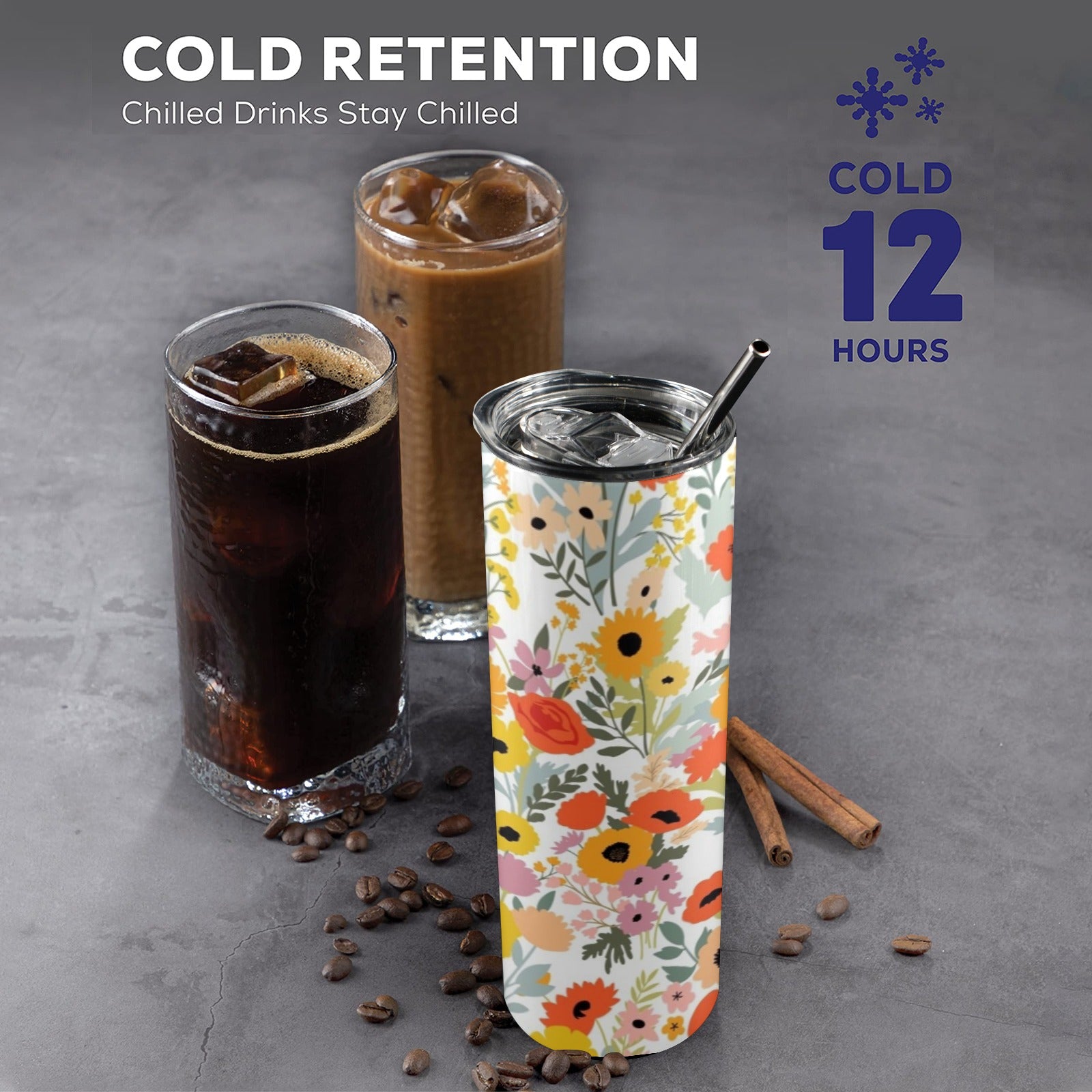 Fun Floral - 20oz Tall Skinny Tumbler with Lid and Straw