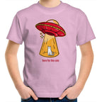 UFO, Here For The Cats - Kids Youth T-Shirt Pink Kids Youth T-shirt animal Printed In Australia Sci Fi