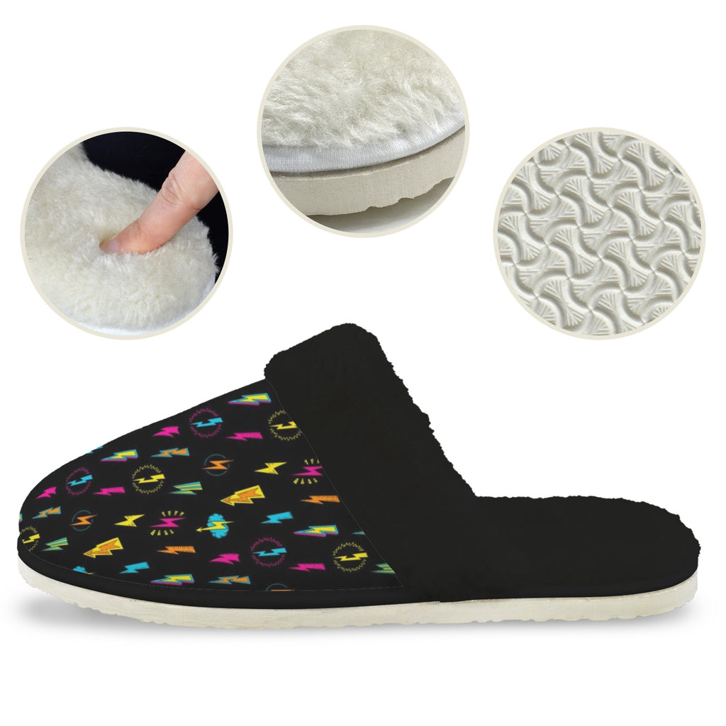 Fun Lightning Men's Fur Trim Thick-Sole Indoor Slippers Men's Fur Trimmed Slippers comic Printed Offshore