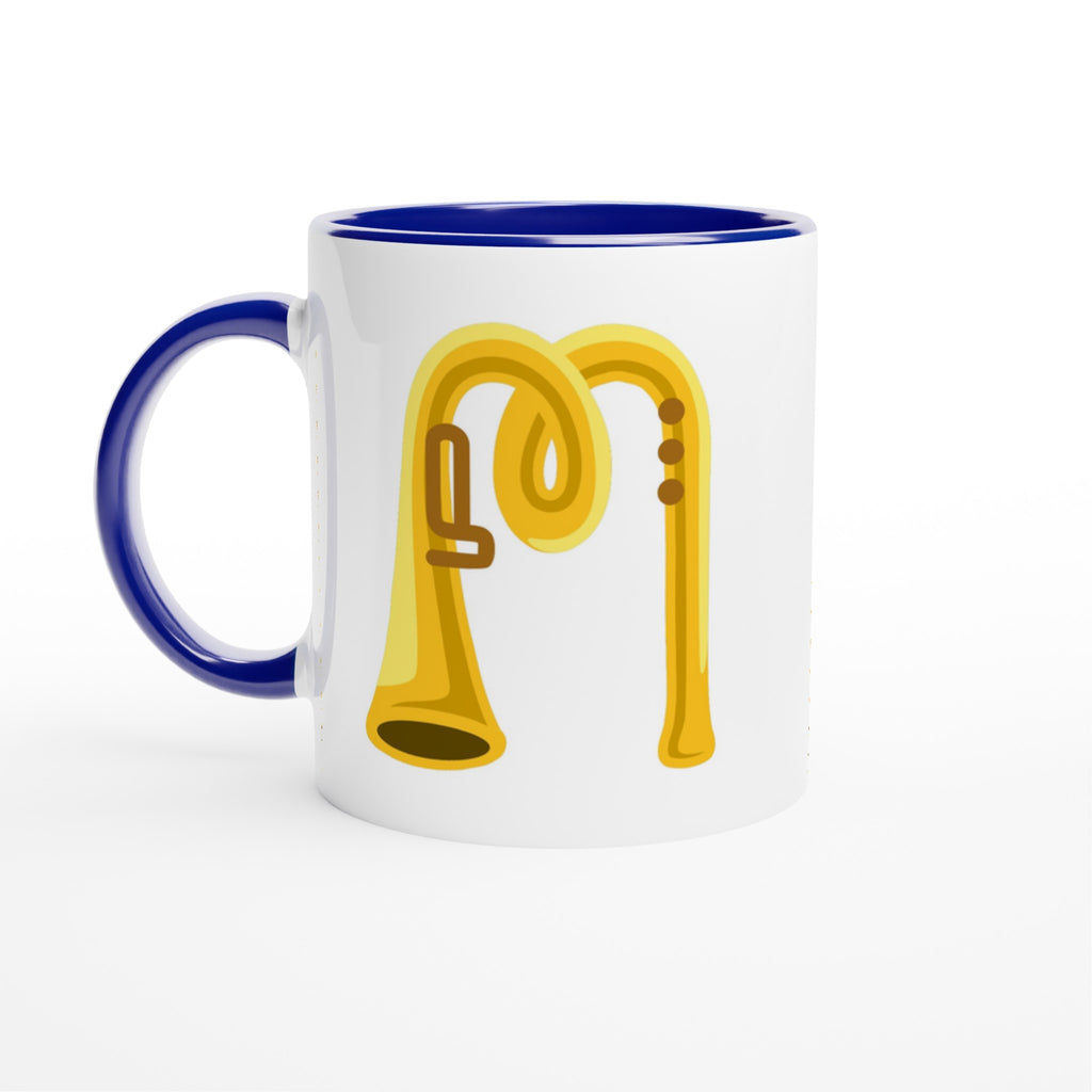 Personalised - Trumpet Initials - White 11oz Ceramic Mug with Color Inside Ceramic Blue Personalised 11oz Mug customise Globally Fulfilled Music Name personalise