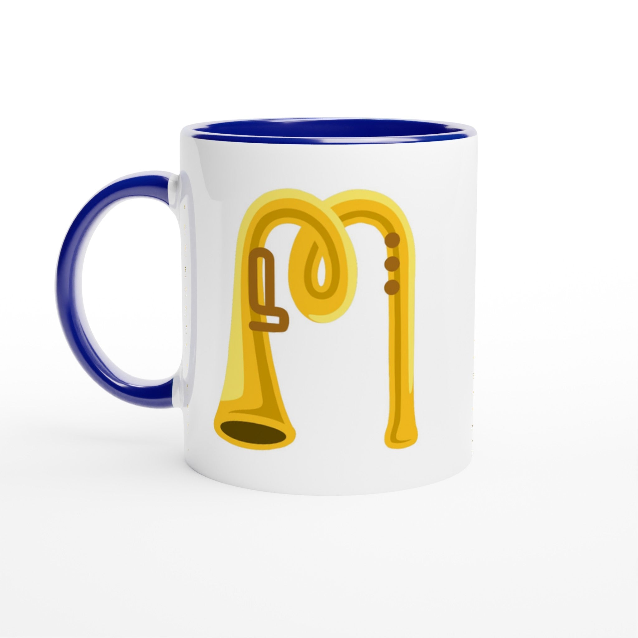 Personalised - Trumpet Initials - White 11oz Ceramic Mug with Color Inside Ceramic Blue Personalised 11oz Mug customise Globally Fulfilled Music Name personalise