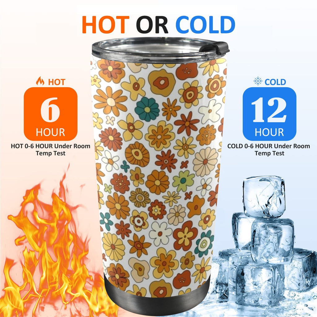 70's Style Floral 20oz Mobile Tumbler with Lid (Black Lock) 20oz Travel Mug Plants Printed Offshore