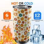 70's Style Floral 20oz Mobile Tumbler with Lid (Black Lock) 20oz Travel Mug Plants Printed Offshore