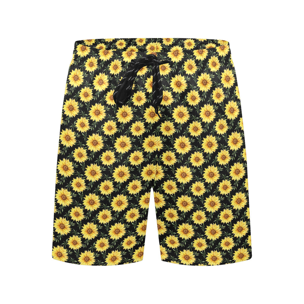 Painted Sunflower Men's Mid-Length Beach Shorts Men's Mid-Length Beach Shorts Plants Printed Offshore