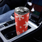 Red Snowflakes, Christmas - 20oz Mobile Tumbler with Lid (Black Lock) 20oz Travel Mug Christmas Printed Offshore