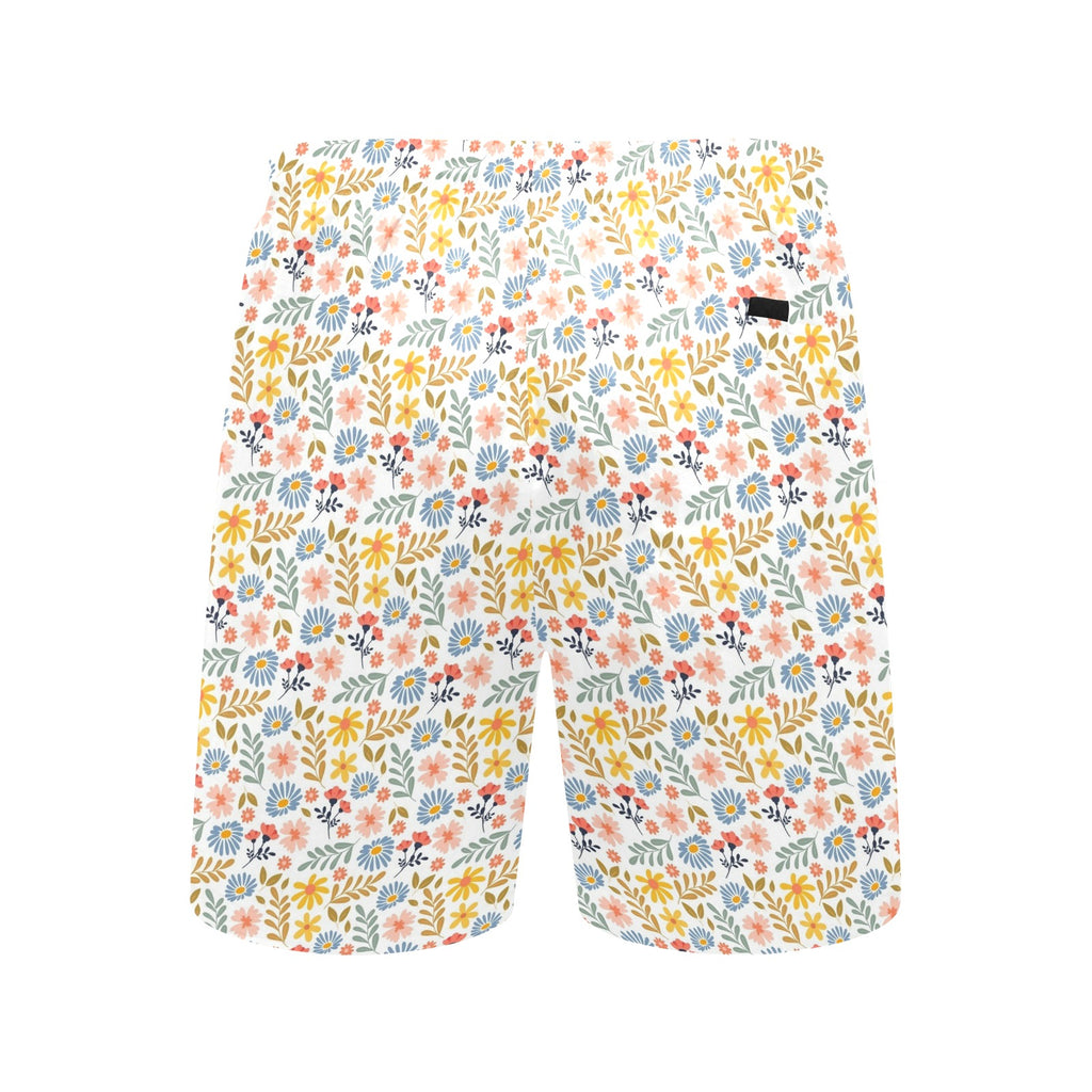 Boho Flowers And Leaves Men's Mid-Length Beach Shorts Men's Mid-Length Beach Shorts Plants Printed Offshore