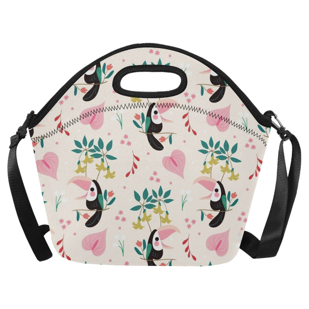 Toucans In Pink Neoprene Lunch Bag/Large (Model 1669) One Size Neoprene Lunch Bag animal Printed Offshore
