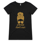 Gym Hair, Don't Care - Womens V-Neck T-Shirt Black Womens Active V-Neck T-shirt Fitness Printed In Australia