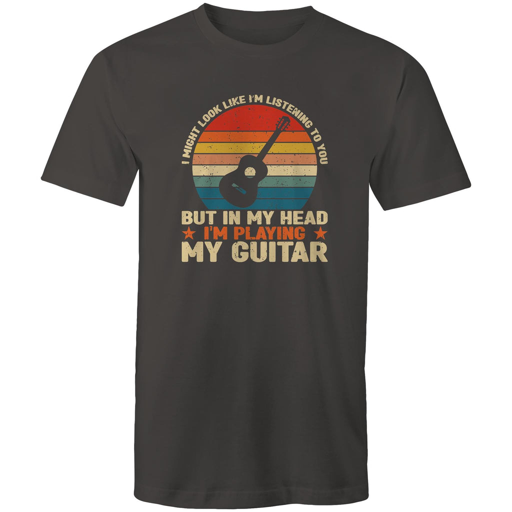 In My Head I'm Playing My Guitar - Mens T-Shirt Charcoal Mens T-shirt Music Printed In Australia