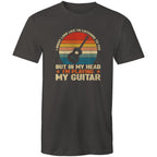 In My Head I'm Playing My Guitar - Mens T-Shirt Charcoal Mens T-shirt Music Printed In Australia