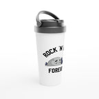 Rock 'N' Roll Forever - White 15oz Stainless Steel Travel Mug Travel Mug Globally Fulfilled Music