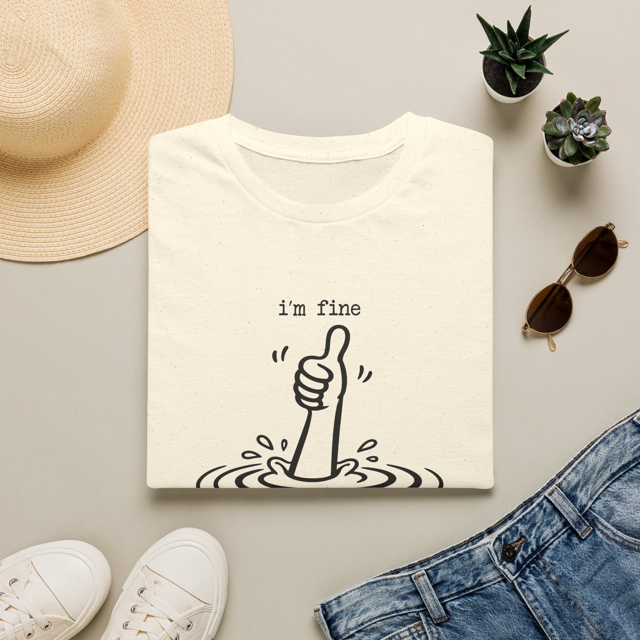 I'm Fine Drowning Thumbs Up Unisex T-shirt Unisex Adult T-shirt Globally Fulfilled Positivity
