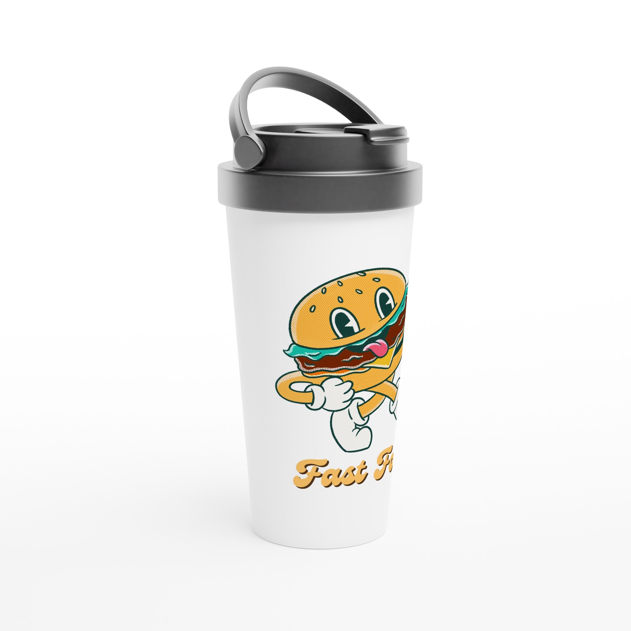Fast Food - White 15oz Stainless Steel Travel Mug Travel Mug food Globally Fulfilled Retro