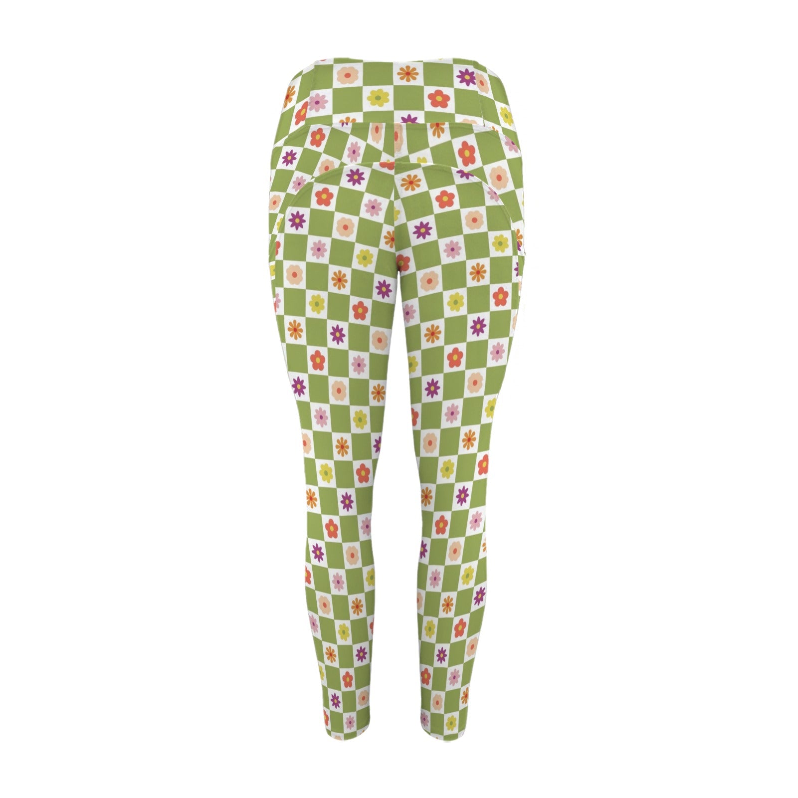 Flower Check Women's High Waist Pockets Yoga Leggings