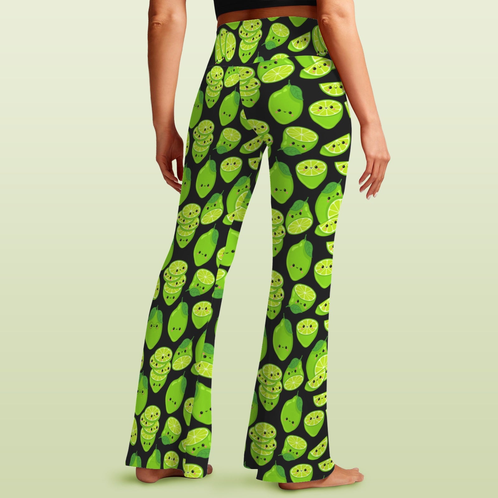 Cute Limes High Waist Crossover Tummy Control Flare Leggings High Waist Flare Leggings Food Printed Offshore