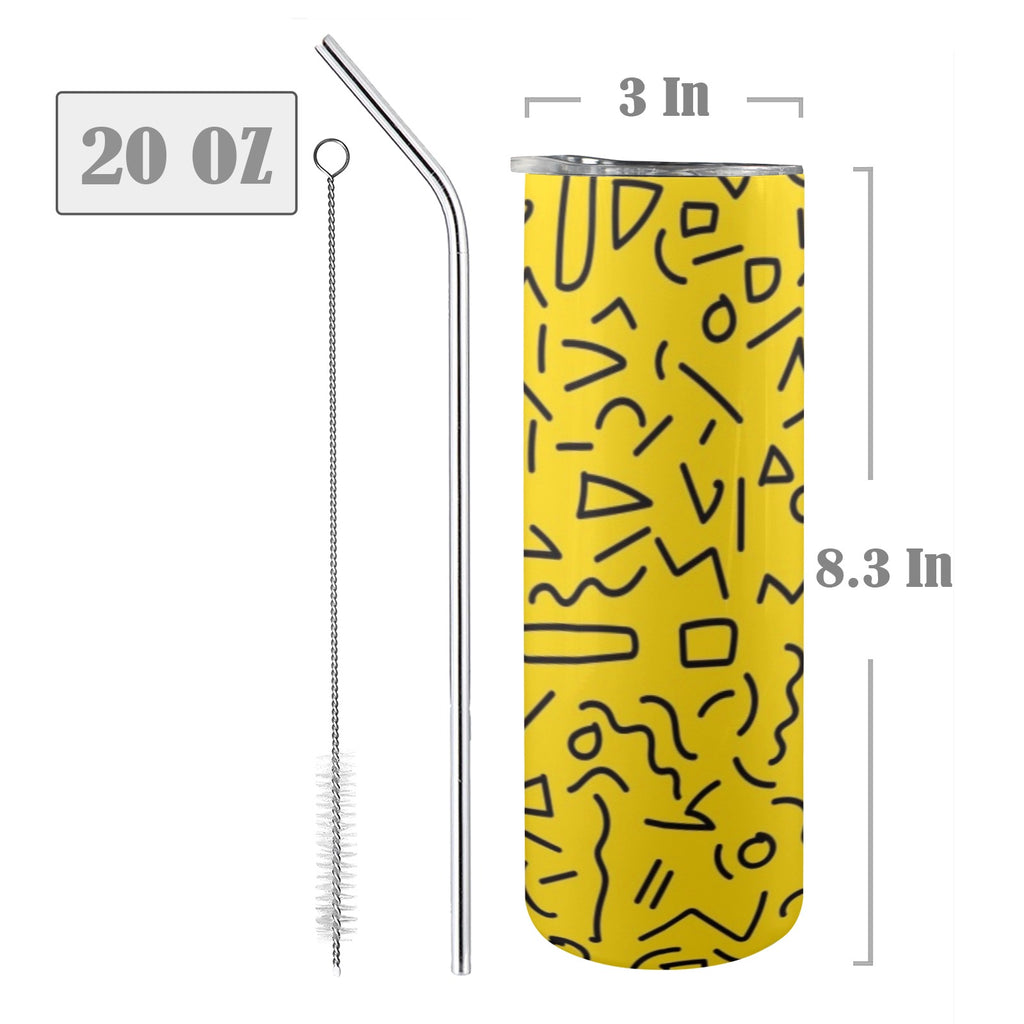 Black Squiggle On Yellow - 20oz Tall Skinny Tumbler with Lid and Straw