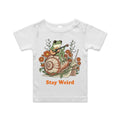 Stay Weird, Guitar Playing Frog On A Snail AS Colour Baby T-shirt White Baby T-shirt animal Music Printed In Australia