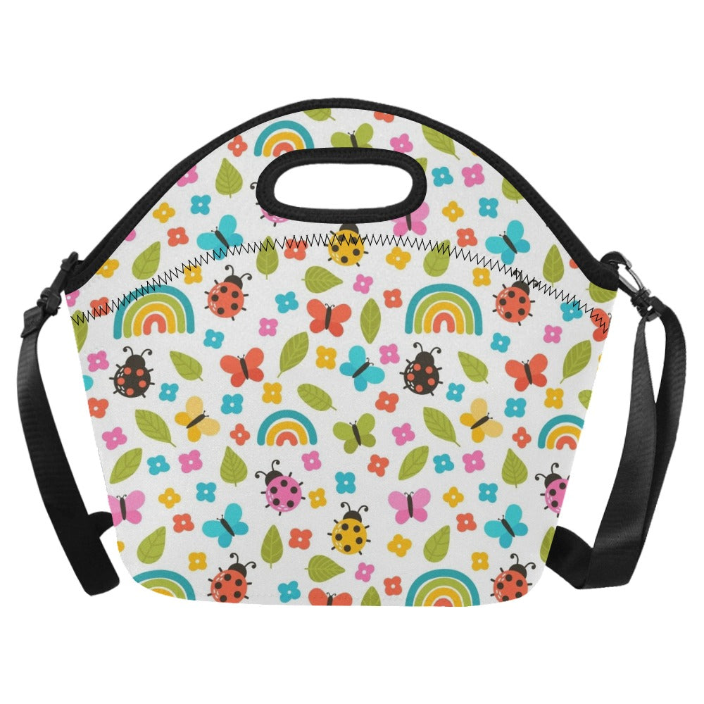 Ladybugs And Rainbows Neoprene Lunch Bag/Large (Model 1669) One Size Neoprene Lunch Bag animal Printed Offshore