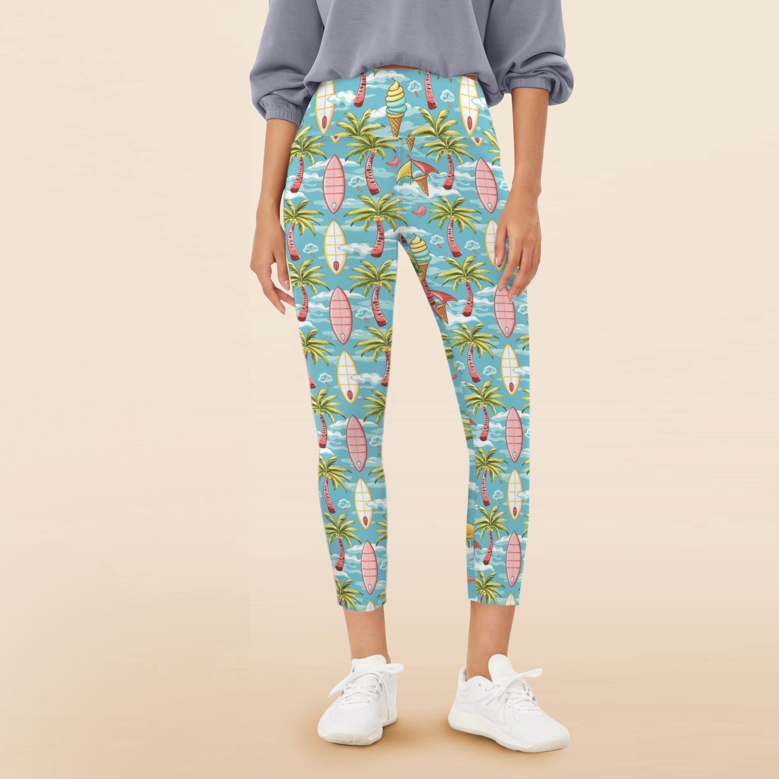 Summer Surf Women's High Waist Pockets Yoga Leggings 5XL Women's High Waist Pockets Yoga Leggings Printed Offshore Surf