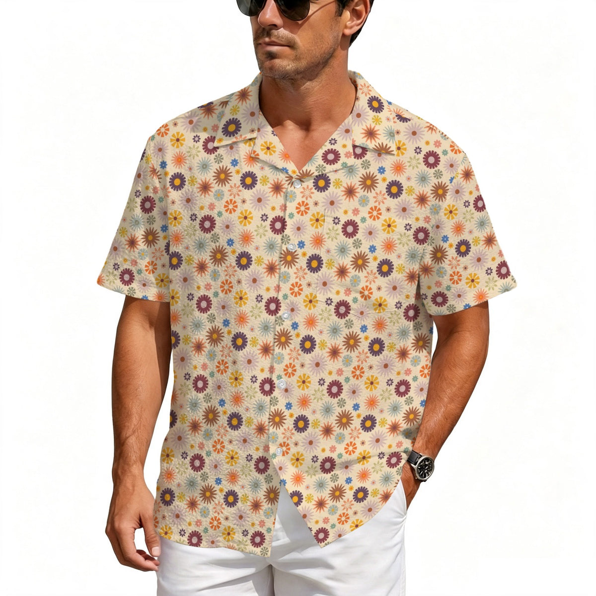 Abstract Floral Men's Crinkle Hawaiian Shirt