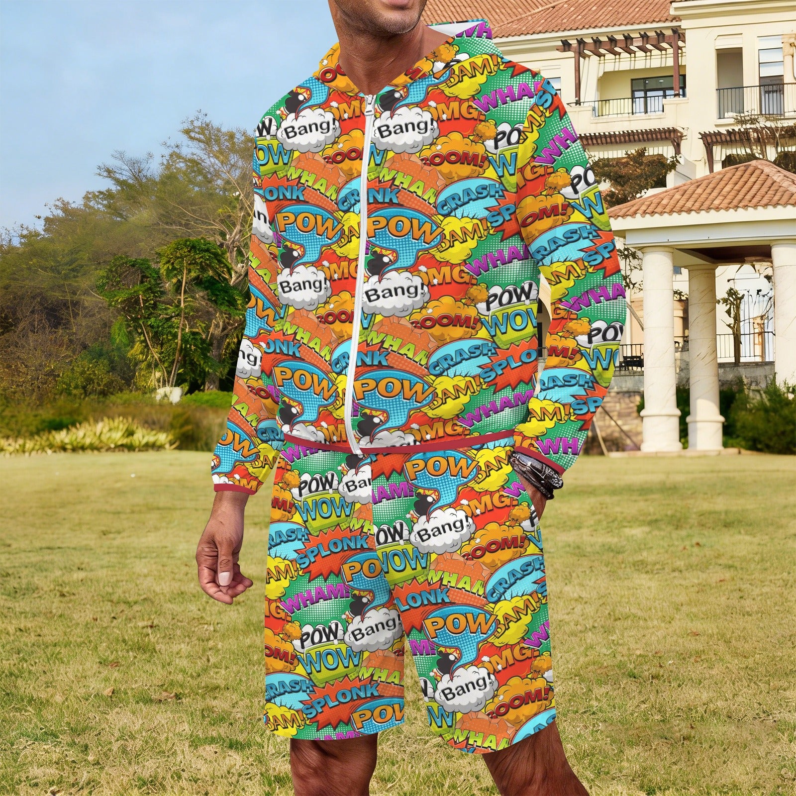 Comic Book 2 Men's Lightweight Sun Hoodie & Shorts Set Men's Lightweight Sun Hoodie & Shorts comic Printed Offshore