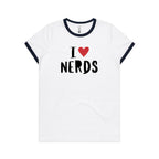 I Love Nerds, Red Heart - Women's Ringer Tee White Navy Womens Ringer T-shirt Love Printed In Australia