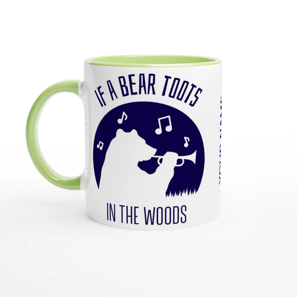 Personalised - If A Bear Toots In The Woods, Trumpet Player - White 11oz Ceramic Mug Ceramic Green Personalised Mug animal customise Globally Fulfilled Music personalise
