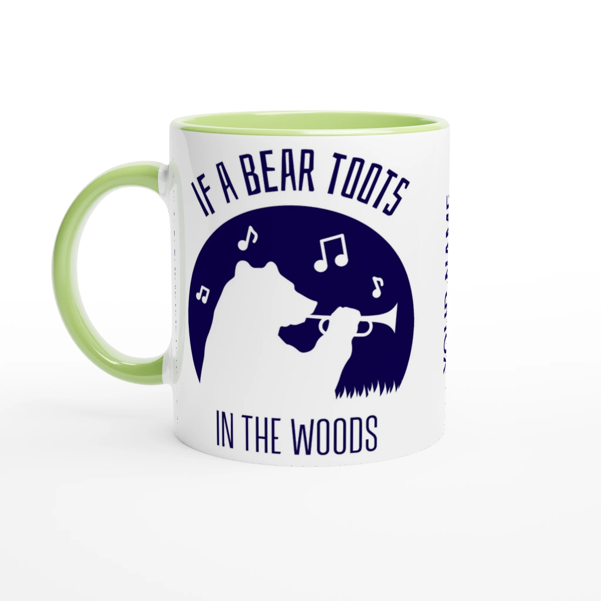 Personalised - If A Bear Toots In The Woods, Trumpet Player - White 11oz Ceramic Mug Ceramic Green Personalised Mug animal customise Globally Fulfilled Music personalise