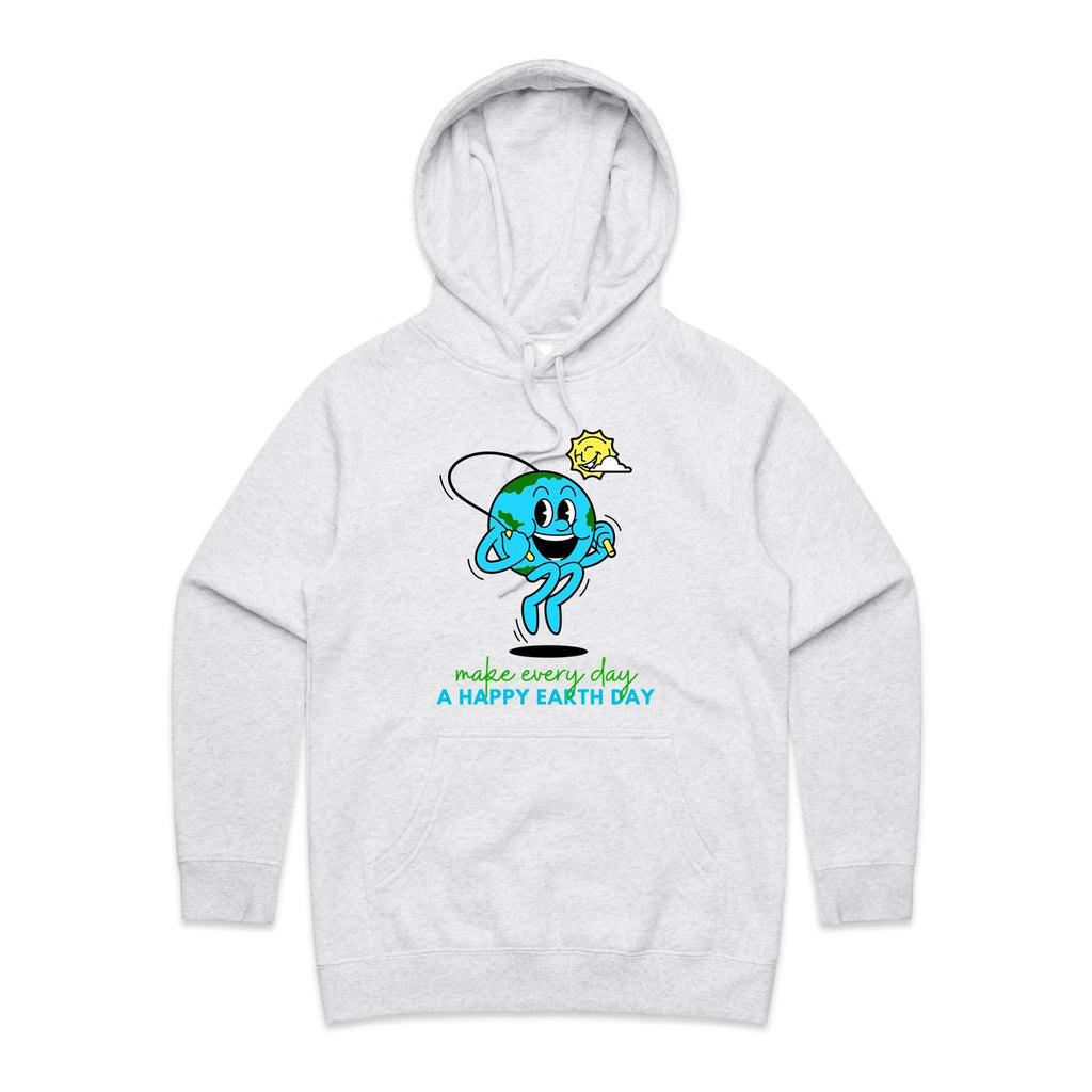 Make Every Day A Happy Earth Day - Womens Hoodie White Marle Womens Hoodie Environment Printed In Australia